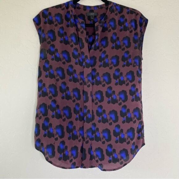J Crew Brown 100% Silk Cheetah Print Hidden Buttons Blouse 0 - Picture 9 of 9